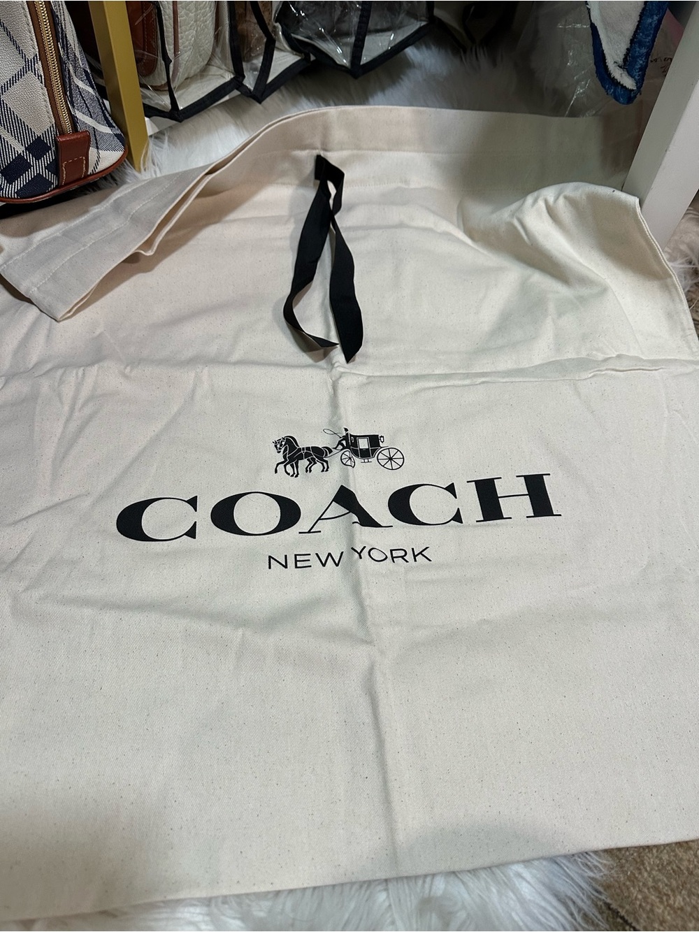 Coach Cream Canvas Tote Dust Bag with Black Logo 24x25.5